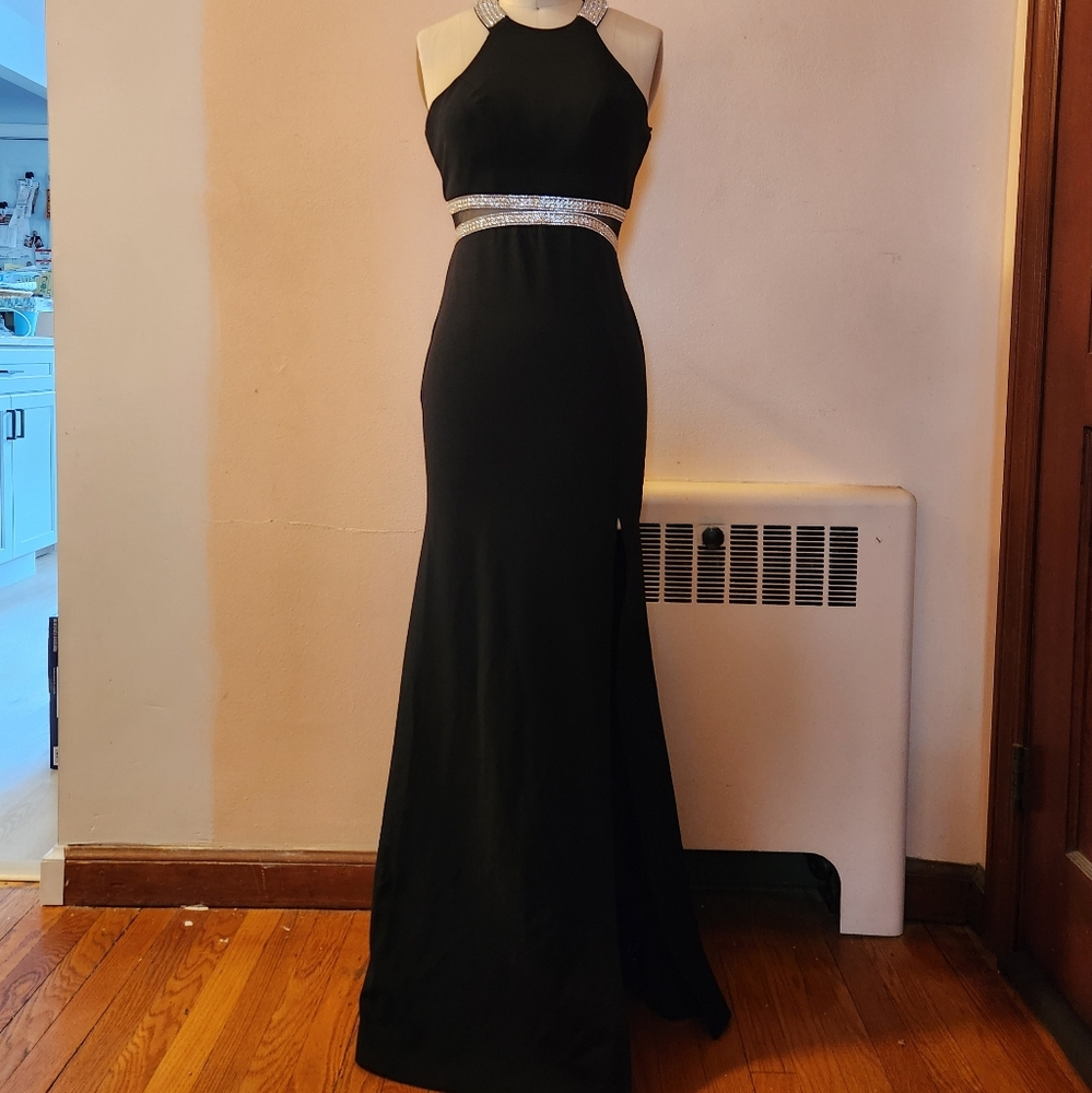 My Michelle Black and Silver Backless Dress